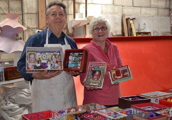 Tony and Claire Drylie with the display boxes...and the huge display board!