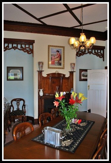 Decorative fretwork and battened timber ceilings are a feature througout the home.