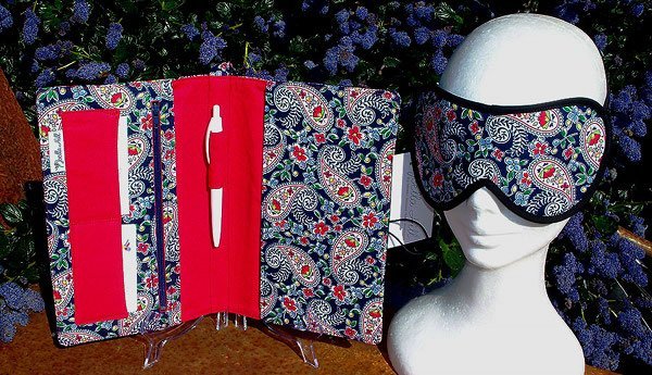 Family travel wallet and matching eye mask.