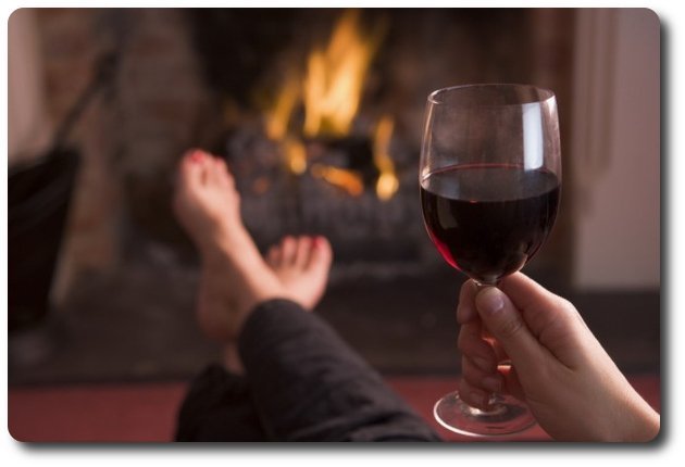 red wine by the fire